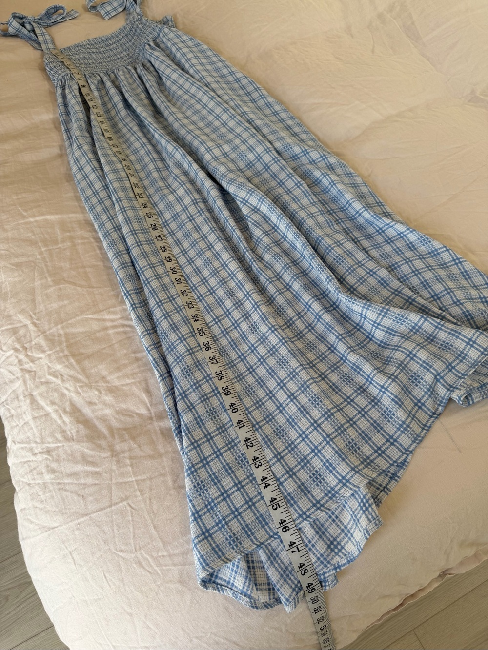 Carly Jean Blue Plaid Print Tie Sleeve Maxi Dress Size Small - Picture 9 of 10
